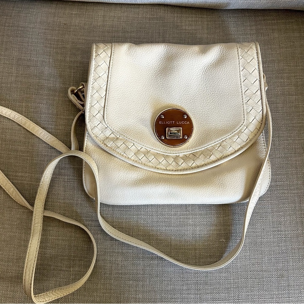Elliott Lucca Rojo Cream Leather Flap Style Crossbody Purse